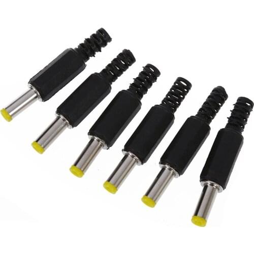 HHTL-5.5mm x 2.5mm DC Power Plugs Male Barrel Connectors Black 6Pcs