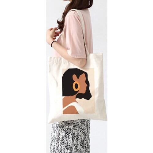 Vintage Printing Canvas Tote Shoulder Bag Cotton Fabric Cloth Reusable Shopping Bag Eco Tote Bag Casual Beach HandBag Daily Use