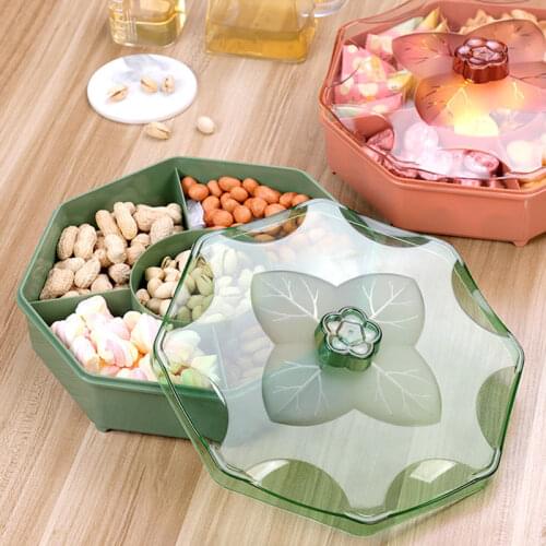 Creative Divided Candy Box With Lid, Living Room Office Transparent Snack Tray Fruit Tray New Year Festive Plastic Dried Fruit