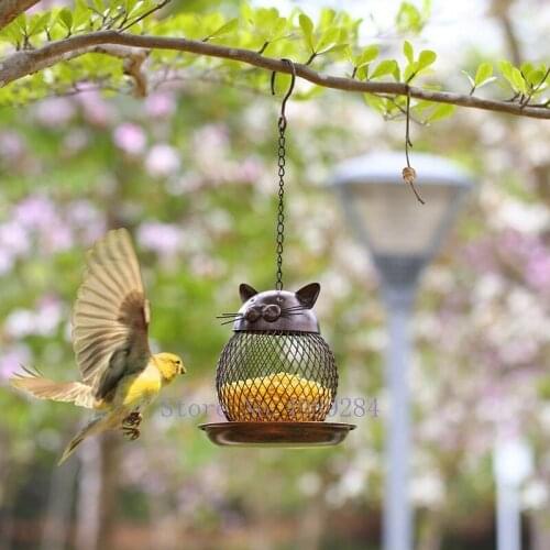 Creative metal Cartoon Cat Field bird feeder Garden courtyard outdoor Hanging on the tree Bird feeding Garden decoration parrot