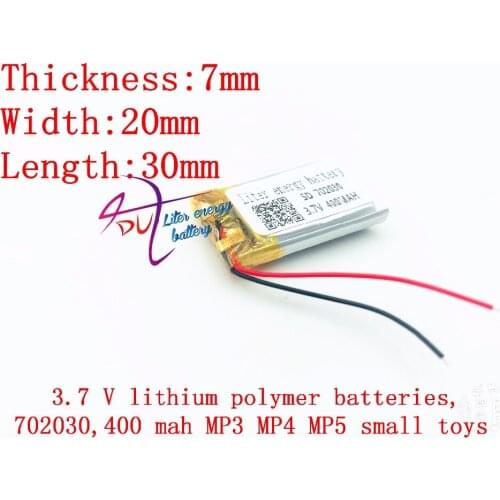 Li-po 3.7V lithium polymer battery 072030 702030 400MAh MP3 MP4 MP5 Bluetooth stereo audio card small toys battery