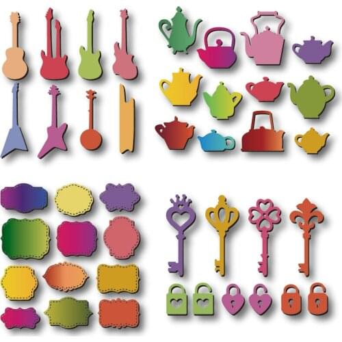 Metal cutting mold decoration teacup key piano background embossing scrapbook greeting card DIY crafts blade layered template