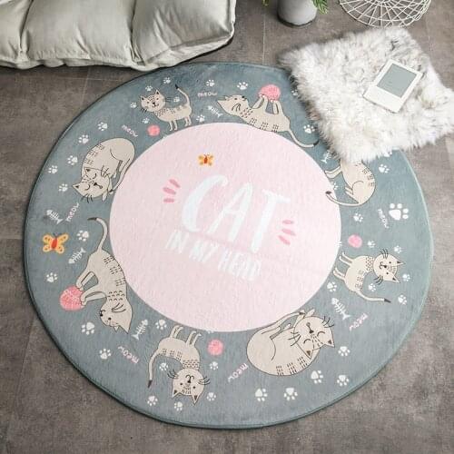 Cute Cat Cartoon Children Round Rug and Floor Mat Living Room Bedroom Decoration Door Mat Children Climbing Anti-slip Mat