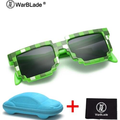 WarBLade Fashion Kids Sunglasses Square Mosaic Sun Glasses Children Pixel Sunglasses Trendy Boys Girls Glasses With Case