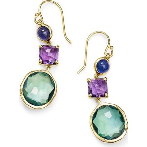 Fashion Jewelry Elegant Luxury Colorful Geometry Crystal Zircon Drop Earrings Women Wedding Party Vintage Golden Long Earrings