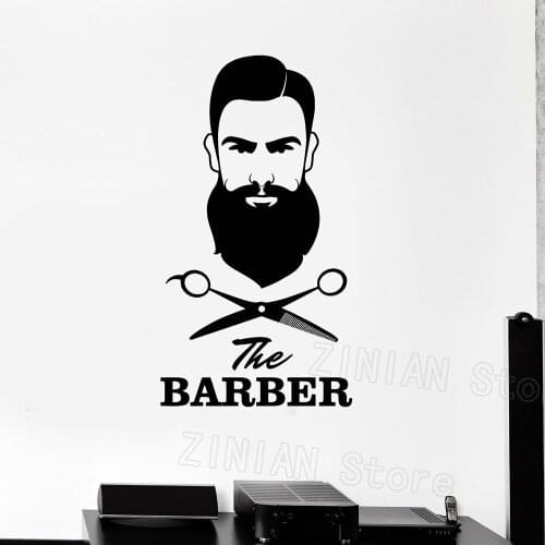 Mens Barber Shop Wall Stickers Removable Hair Salon Scissors Tools Stylist Mural Decal Self Adhesive Wall Window Decor Z414