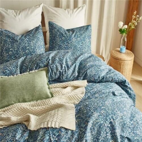 Mint Green Flower Printed 100% Cotton Bedlinen Comforter Cover Duvet Cover Pillowcases Twin Queen King for Adults
