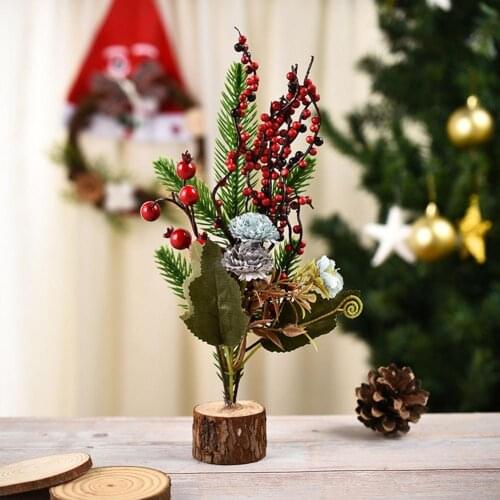 Mini Artificial Christmas Tree Berry Pine Desktop Christmas Festival Home Ornaments Table Xmas Decorations New Year Ornament