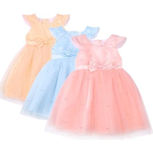 Baby Girls Dress 2021 Summer Cute pearl Baby Princess Birthday Party Mesh Dresses Costume Toddler Infant Kids Clothing