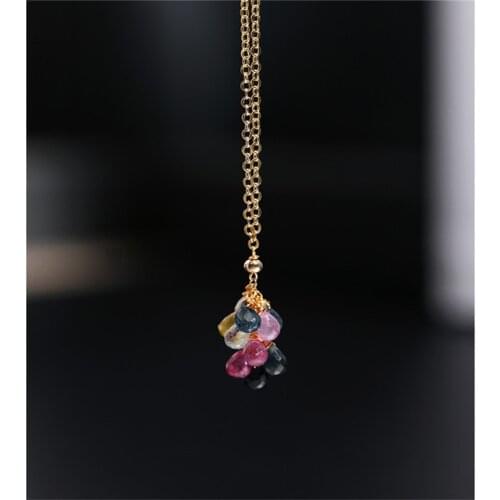 DAIMI Color Sapphire Pendant Female Day gemstones Genuine Yellow 14K Gold Injection Handmade Grape String Necklace