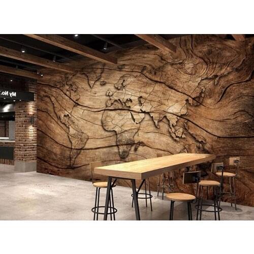 Custom wallpaper vintage wood grain world map background wall living room bedroom TV background mural 3d wallpaper restaurant