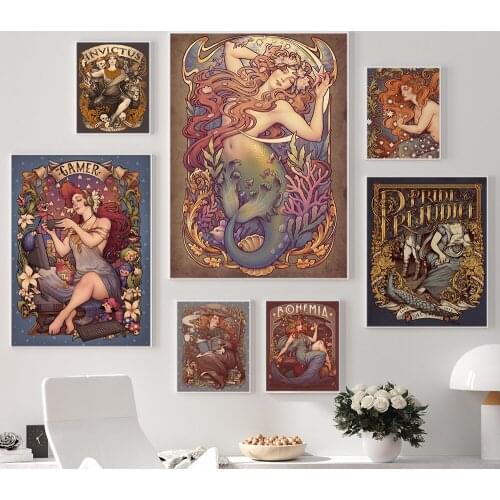 Posters and Prints Classic Art Nouveau allegory gamer Wall Canvas Painting Vintage Pictures For Living Room Home Decor No Frame