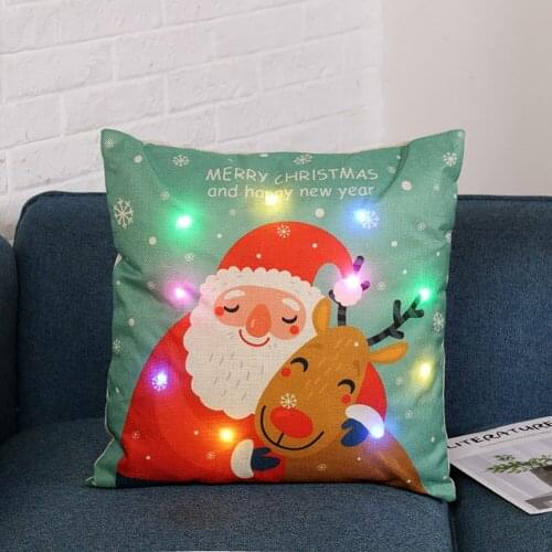 Christmas LED Glow Cartoon Pillow Cover Sofa Cushion Cover Linen Car Back Seat Cushion Cover