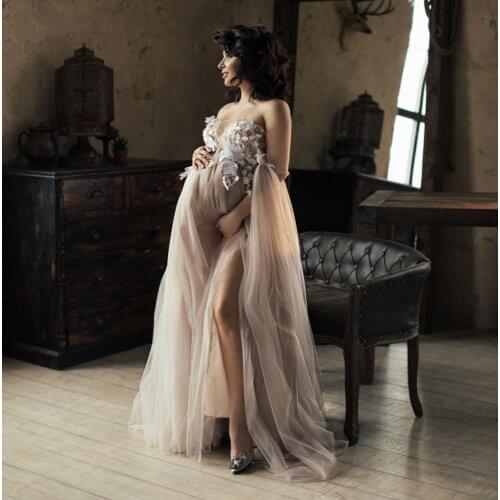 Sexy Lace Maternity Dresses Sweetheart Tulle Maternity Gown for Photoshoot Boudoir Lingerie Robe Bathrobe Nightwear Babydoll
