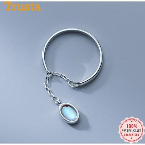Trustdavis Authentic 925 Sterling Silver Synthesis Coloured Glaze Ellipse Chain Open Finger Ring For Women Fine Jewelry DA2018