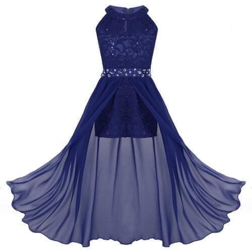 Kids Girls Sequin Floral Lace Rhinestone Chiffon Dress School girl Ballet Tutu Leotard Contemporary Lyrical Dance Costume