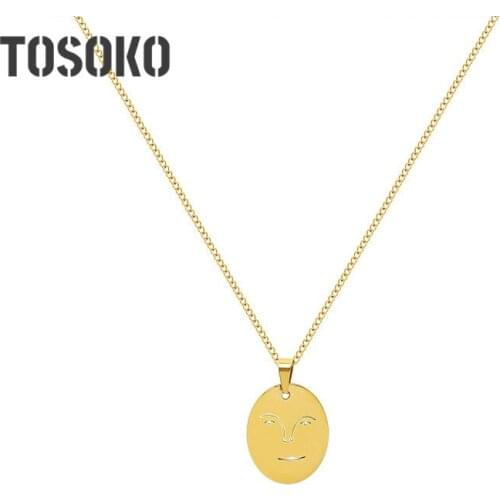 TOSOKO Stainless Steel Jewelry Funny Hollow Smile Face Pendant Necklace Female Clavicle Chain BSP952