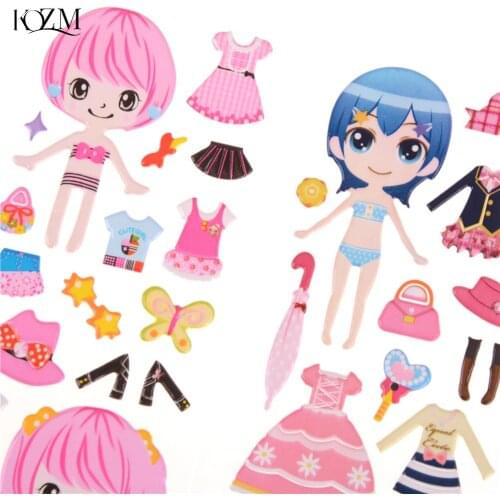 Funny 5 Sheets Girl Changing Clothes Stickers Kids Dress Up Stickers Cartoon Beauty Dress Up Little Girl Loves PVC Book Stickers
