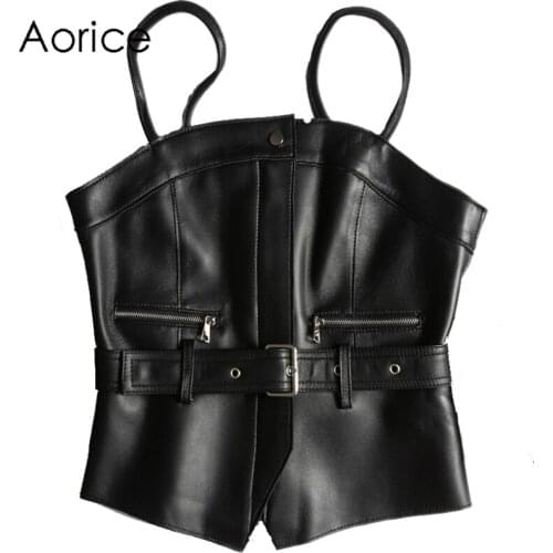 Aorice Women Genuine Leather Jacket Vest Waistcoat Bra 2021 Brand New Real Sheep Leather Jackets Coats CT109