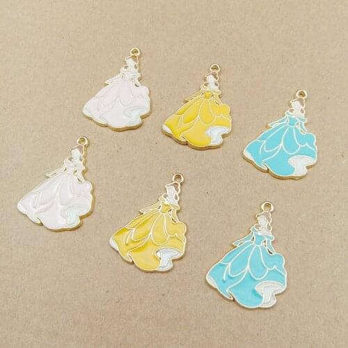 10PCS Beauty Lady Princess Gold Tone Great Enameled Cartoon Character Shape Alloy Charm Necklace Pendants Jewelry Crafts YZ459