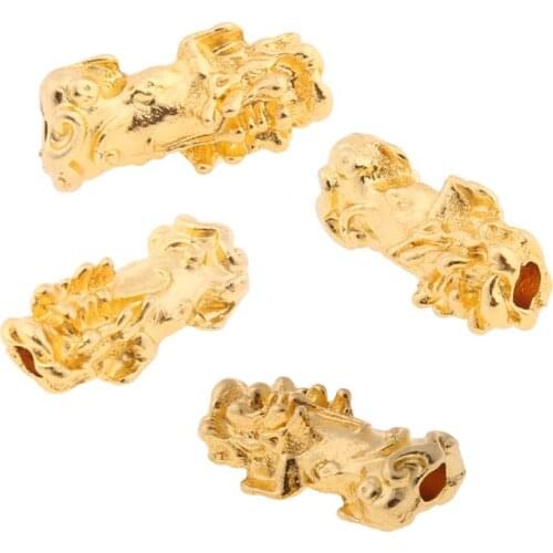10Pcs Golden Wealth Porsperity Pi Xiu Beads Pi Yao Charm Bracelet Jewelry Making