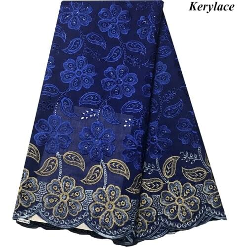5 yards Swiss cloth 2020 royal blue embroidery African lace fabrics 100% cotton Swiss voile lace in Switzerland stones KRL-30032