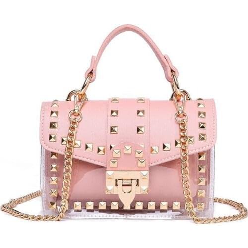 2020 pvc handbag rivet zipper chain shoulder designers purses handbags ladies