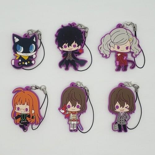 6pcs/lot PERSONA Original Japanese anime figure rubber Silicone mobile phone charms/key chain/strap