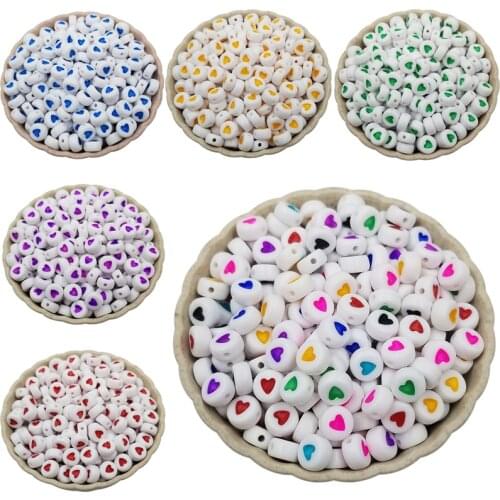 Heart Shape 7mm Loose 100PCS Acrylic bead Necklace Bracelet Making Spacer Beads Multicolor Jewelry Accessories DIY Fingdings New