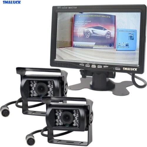 SMALUCK AHD 7inch TFT LCD Car Monitor Rear View Monitor 2 x Waterproof IR Night Vision 960P AHD Camera for Bus Houseboat Truck