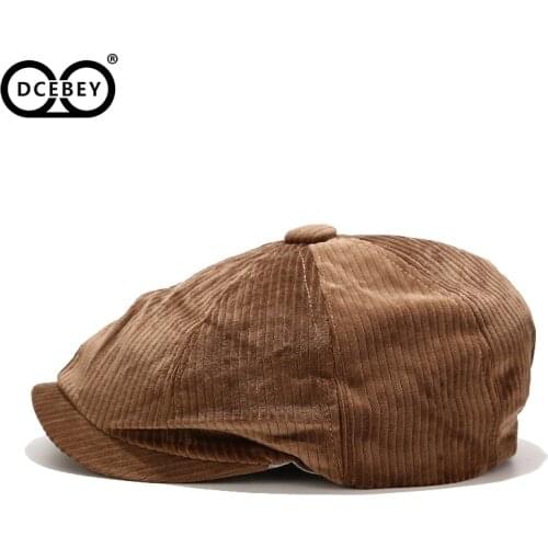DCEBEY 2020 New Unisex Autumn Winter Corduroy Newsboy Hat Ins Men Women Outdoor Sport Cap Pink Plaid Berets Trendy Painter Hat