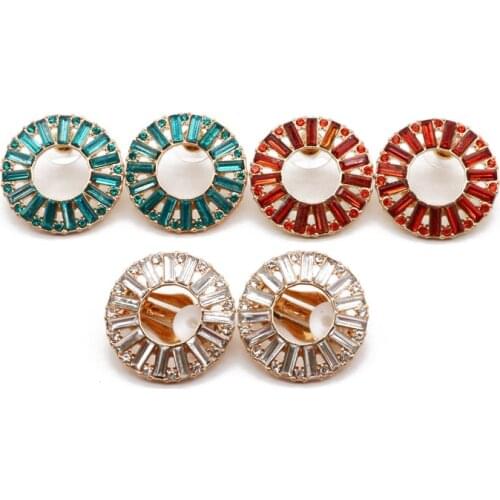 Elegant Round Alloy Sweet Earrings Wedding Party Brincos Glass Stone Jewelry Modern Mujer