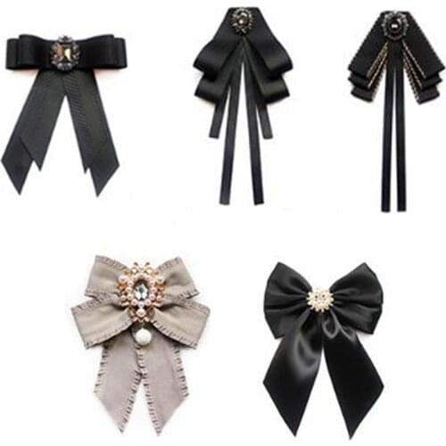 Fabric Ribbon Bow Tie for Women Unisex Crystal Geometric Collar Pin Girls Shirts Suits Bowtie Clothing Accessories