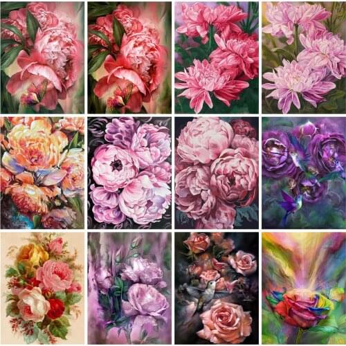 Canvas Size 5d DIY Diamond Embroidery Full Square Peony Diamond Painting Beads Sets Mosaic Flower Stitch Picture Home Decor Gift