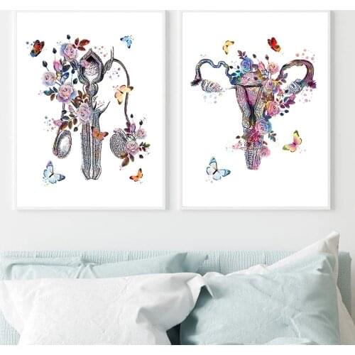 Pregnancy Watercolour Floral Print Wall Art Midwife Gift Gynecologist Doula Medical Education Poster Canvas Painting Wall Decor