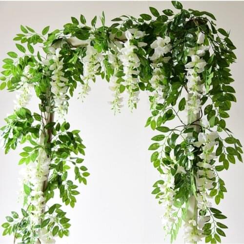 1.8M Artificial Wisteria Flower Vine Wedding Arch Garland Hanging Ornament Fake Green Plants Vine Home Ivy Wall Decoration
