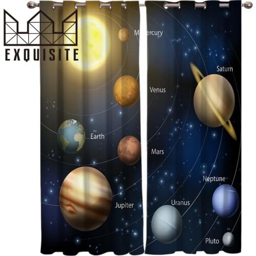 Exquisite House Solar System Planet Around The Sun Rotating Label Polyester Window Curtains Living Room Kitchen Bedroom Drapes