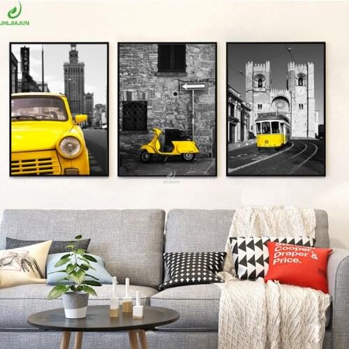 JHLJIAJUN Automobile Canvas Painting Nordic Bright-Colored Wall Art Picture For Living Room Bedroom Home Decor Oil Posters
