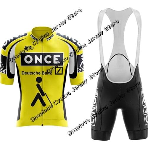 ONCE Retro Cycling Jersey Set Summer Yellow Clothing Mens Bicycle Shorts Road Bike Suit MTB Clothes Sports Wear Maillot Culotte