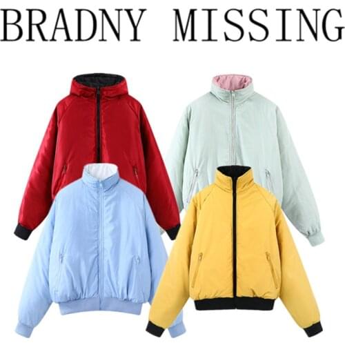 Oversized Girls Reversible Outwears 2021 Winter Fashion Ladies Loose Jackets Streetwear Women Solid Color Coats Casual Female