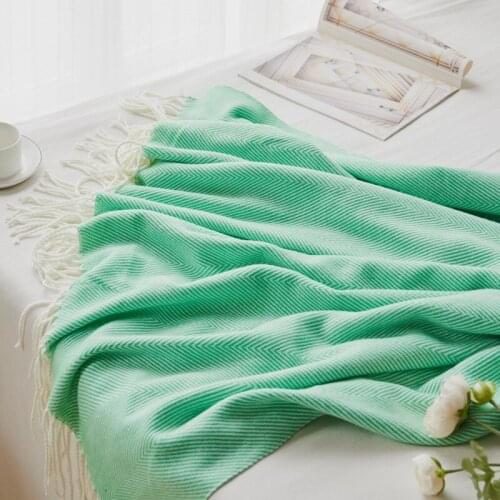Summer Quilt Simple Pure Color Knitting Throw Blanket Office Home TV Nap Ruched Zig-zag Tassels Blanket Sofa Thread Tapestry