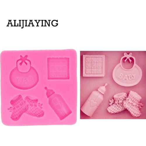 M0254 1Pcs Baby shoes Silicone mold Fondant Mould saliva bottle Chocolate Molds DIY cake border Decorating Tools