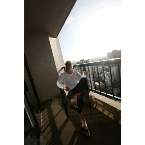 Korean version of Spring and Summer U collar loose loose fashion with long-sleeved t-shirt male fashion personality undershirt y