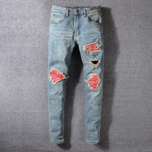 2021 New High Street Fashion Retro Blue Slim Fit Ripped Jeans Men Patchwork Destroyed Pants Brand Designer Hip Hop Jeans Homme