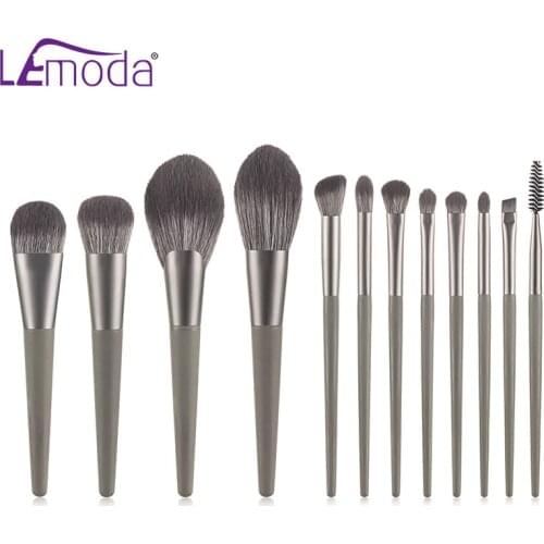 Lemoda Makeup Brushes Set 12Pcs With Gray Handle For Powder Eyeshadow Eyebrow Blush Blending Hignlight Cosmatic Tools Kits