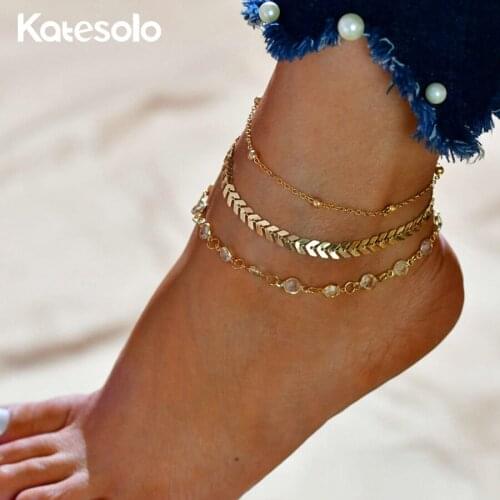 3Pcs Bohemian Gold Silver Color Boho Crystal Anklet Set Vintage Handmade Foot Ankle Bracelet for Women Beach Accessories Jewelry