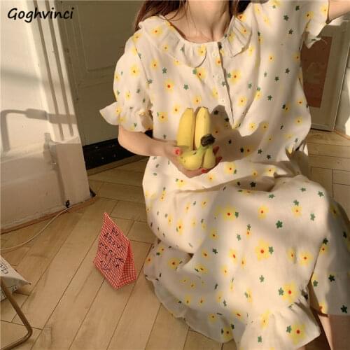 Nightgowns Women Flare Sleeve Summer Sweet All-match Home Print Sweet 11 Colors Mid-calf Nightwear Design Lounge Sleepwear Loose