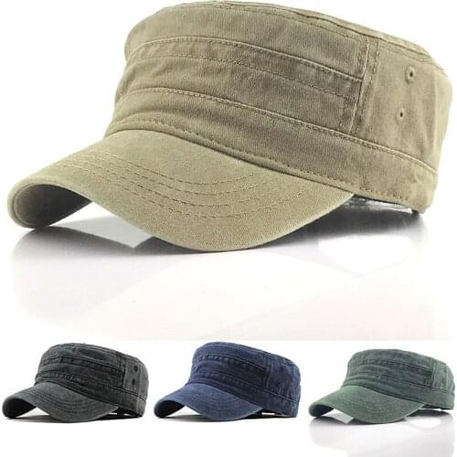 New Fashion Flat Top Military Caps Mens Vintage Outdoor Unisex Casual Cotton Soldier Denim Sun Hat Visor Solid Flat Baseball Cap