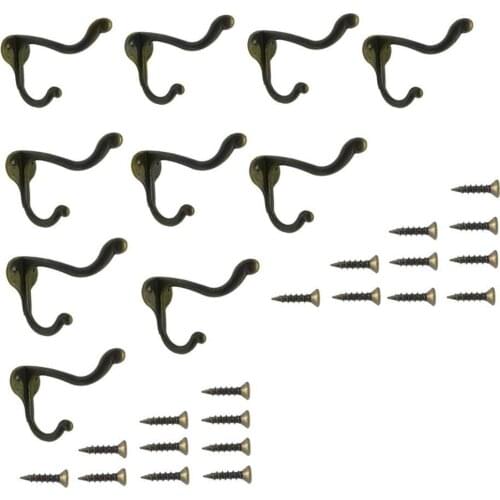 New 10 Pcs Vintage Coat Hooks Wall Mounted Single Hat Towel Clothes Hooks Hangers for Bathroom Kitchen Garage Heavy Bronze