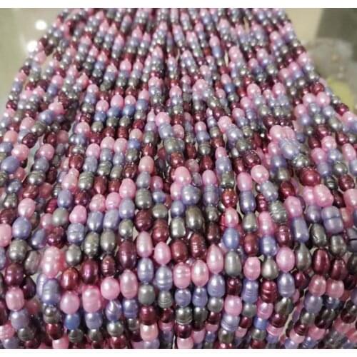 Wholesale30 strands 5-6mm rice multi-colored genuine pearl strings
